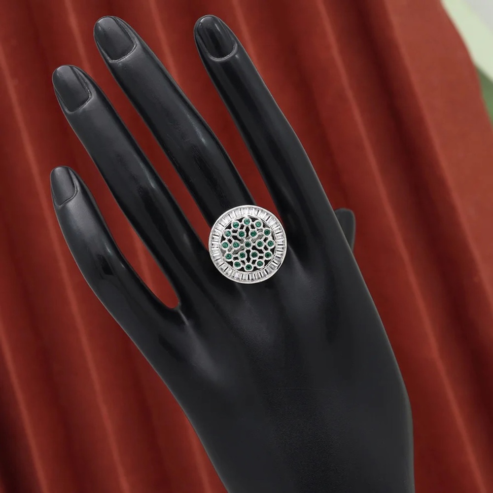 Green Color American Diamond Finger Ring
